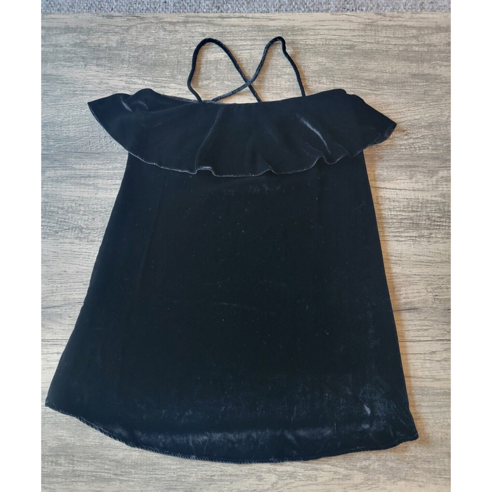 Madewell Womens S Silk Blend Spaghetti Strap Ruffle Velvet Mini Dress Black